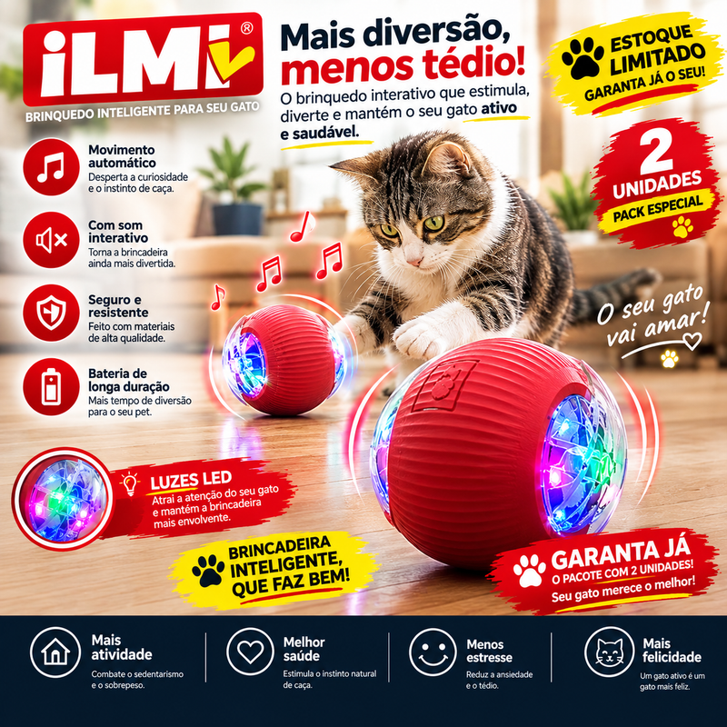 Bola Interativa Inteligente para Gatos — Diversão, Movimento e Luzes LED