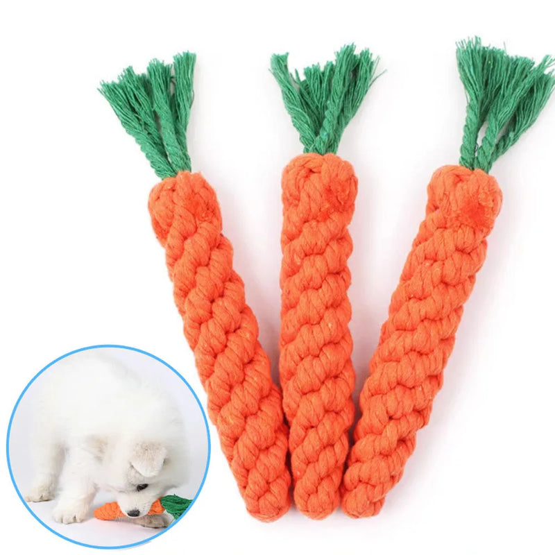Mordedor de Corda em Forma de Cenoura para Cães Diversão, Higiene Oral e Bem-Estar num Só Brinquedo